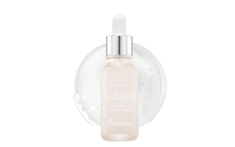 Serum 9Wishes Ultimate Collagen Ampule giúp cải thiện độ đàn hồi, làm mờ nếp nhăn li ti và mang lại làn da căng bóng khỏe khoắn