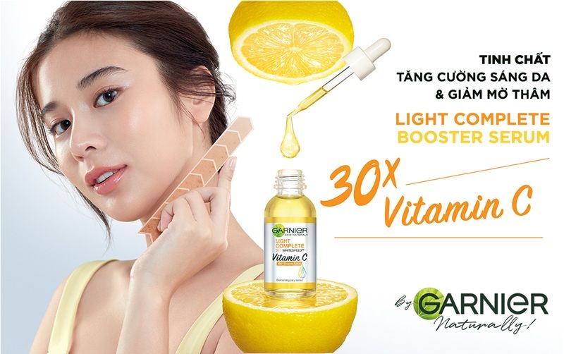 Garnier Bright Complete 30x Vitamin C Booster Serum sử dụng dẫn xuất EAA (3-O-Ethyl Ascorbic Acid), một dạng Vitamin C thế hệ mới rất bền vững, khó bị oxy hóa