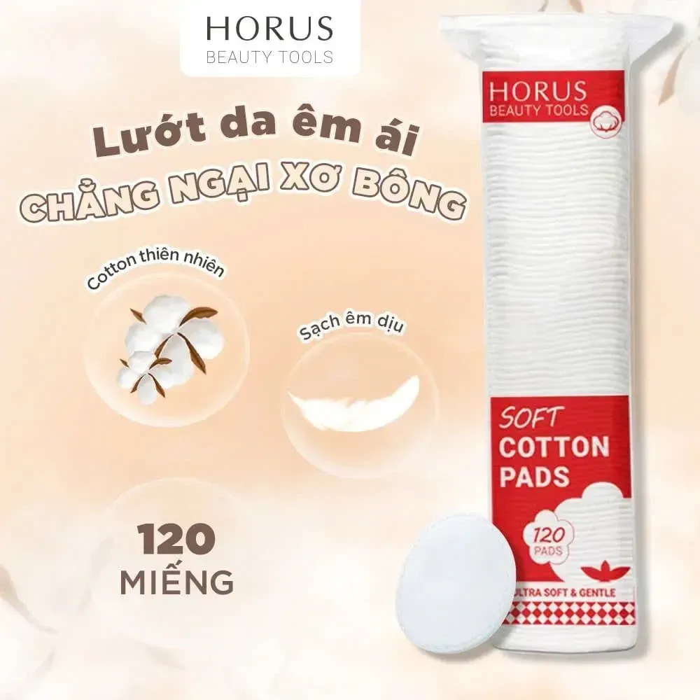 Bông Tẩy Trang Horus Soft Cotton Pads Mềm Mại, Làm Sạch Da 120 pads