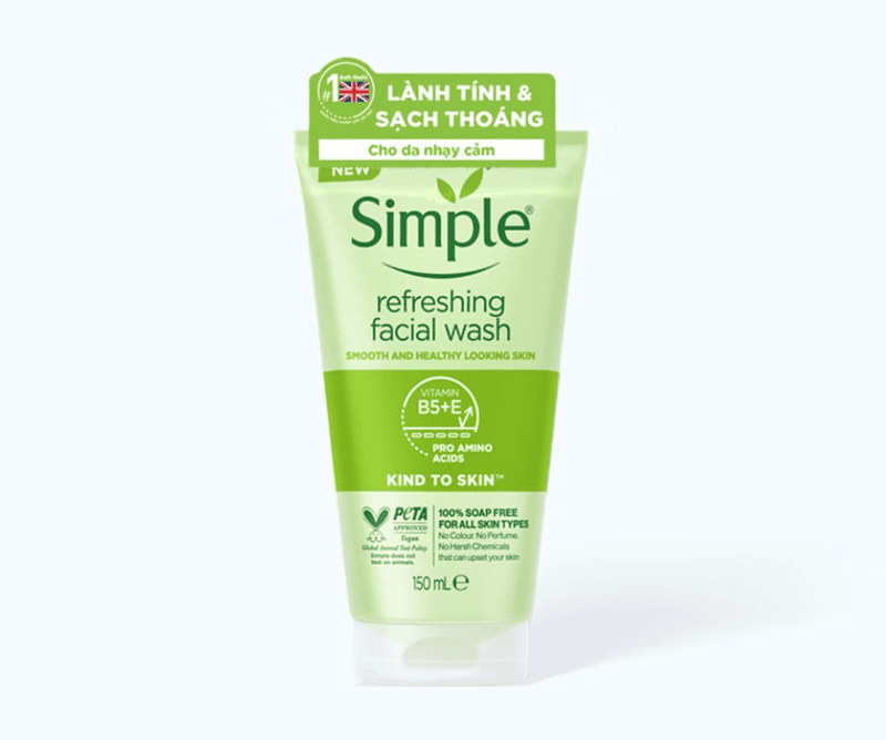 Simple Refreshing Facial Wash sử dụng công thức trong lành, không chứa chất tạo màu, hương liệu hay hóa chất mạnh