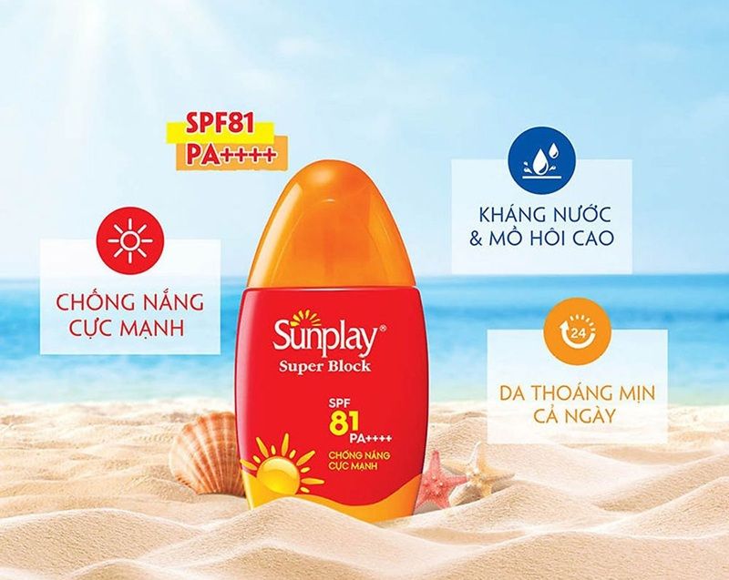 Sunplay Super Block SPF81, PA++++ là một trong những sản phẩm chống nắng phù hợp cho các hoạt động ngoài trời cường độ cao