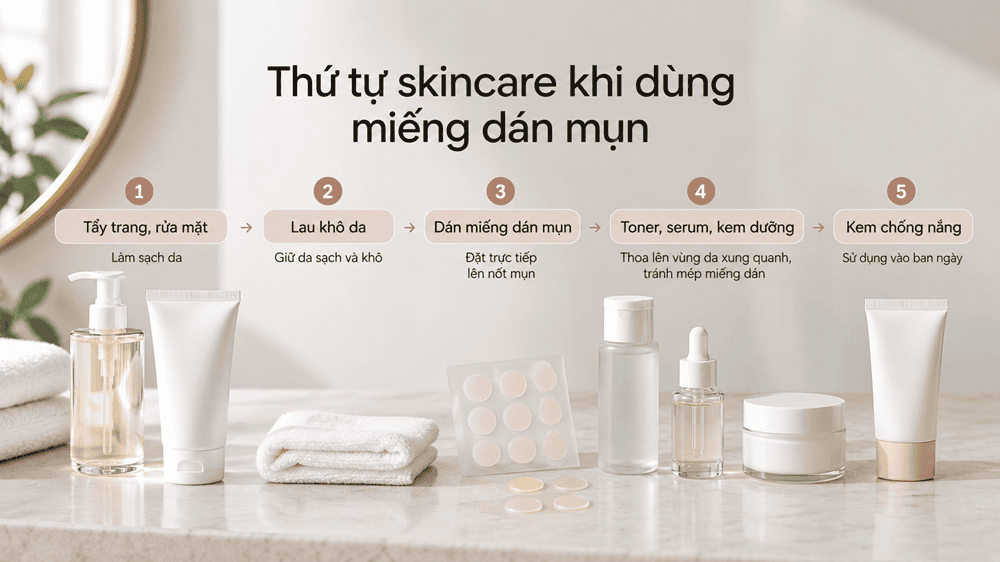 Thứ tự skincare khi sử dụng miếng dán mụn đúng cách