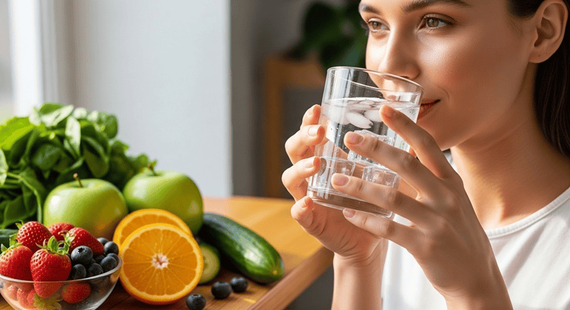 Hãy uống đủ nước để hỗ trợ da duy trì độ ẩm, thực hiện chế độ ăn giàu vitamin, khoáng chất và chất chống oxy hóa để nuôi dưỡng làn da khỏe mạnh
