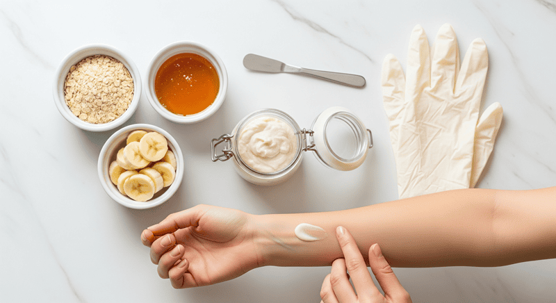 Trước khi dùng cho toàn bộ khuôn mặt, hãy thoa một lượng nhỏ hỗn hợp lên vùng da mỏng để theo dõi phản ứng