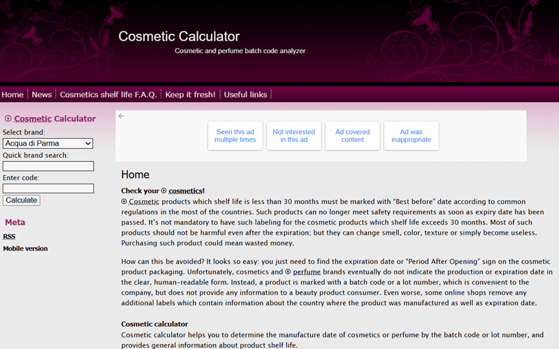 Checkcosmetic.net cung cấp công cụ Cosmetic Calculator để người dùng dễ dàng xác định ngày sản xuất và thời hạn sử dụng chung của sản phẩm