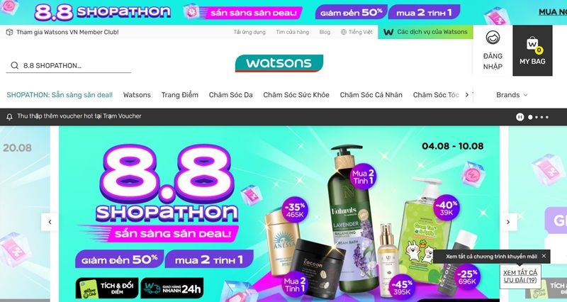 Watsons Việt Nam là website thuộc chuỗi bán lẻ mỹ phẩm nổi tiếng đến từ Hồng Kông