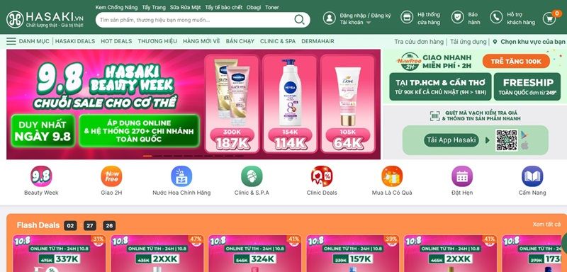 Là một trong những website bán mỹ phẩm nổi bật tại Việt Nam, Hasaki ứng dụng mô hình O2O (Online-to-Offline) hiện đại
