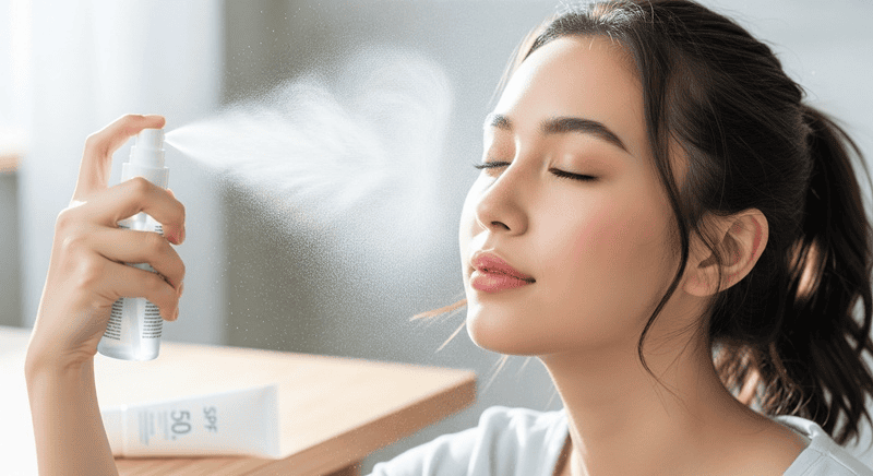 Khi được sử dụng trước kem chống nắng, ngay sau các bước dưỡng ẩm, xịt khoáng đóng vai trò như một lớp lót cấp ẩm tức thì