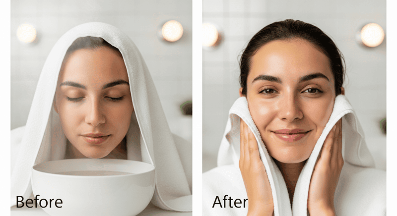 Bạn nên rửa mặt thật sạch trước, sau đó mới tiến hành xông hơi